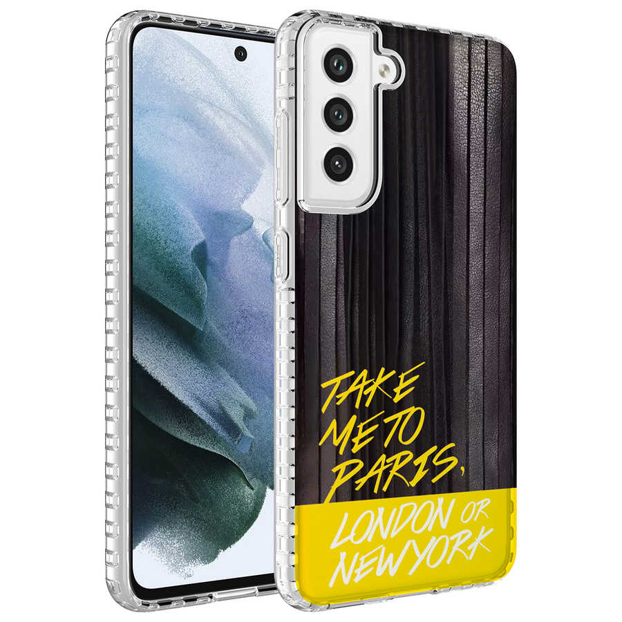 Galaxy S21 FE Kılıf Airbag Kenarlı Renkli Desenli Silikon Zore Elegans Kapak