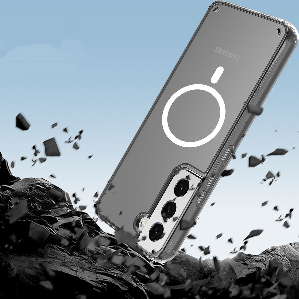 Galaxy S22 Kılıf M-safe Şarj Özellikli Şeffaf Sert PC Zore Embos Kapak