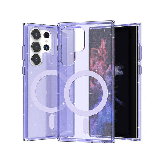 Galaxy S23 Ultra Kılıf M-safe Şarj Özellikli Parlayan Simli Saydam Renkli Zore Allstar Kapak