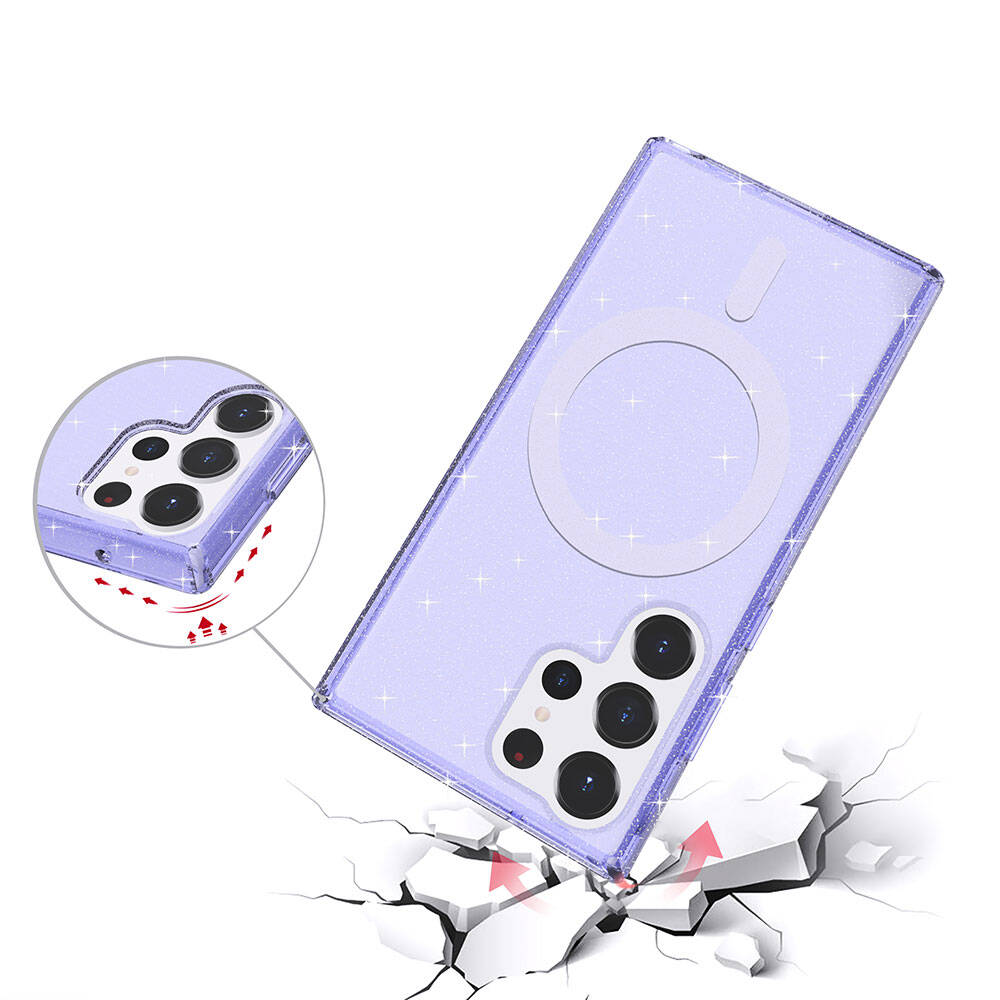 Galaxy S23 Ultra Kılıf M-safe Şarj Özellikli Parlayan Simli Saydam Renkli Zore Allstar Kapak