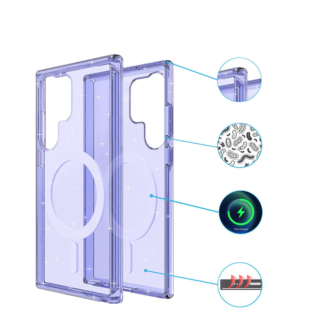 Galaxy S23 Ultra Kılıf M-safe Şarj Özellikli Parlayan Simli Saydam Renkli Zore Allstar Kapak