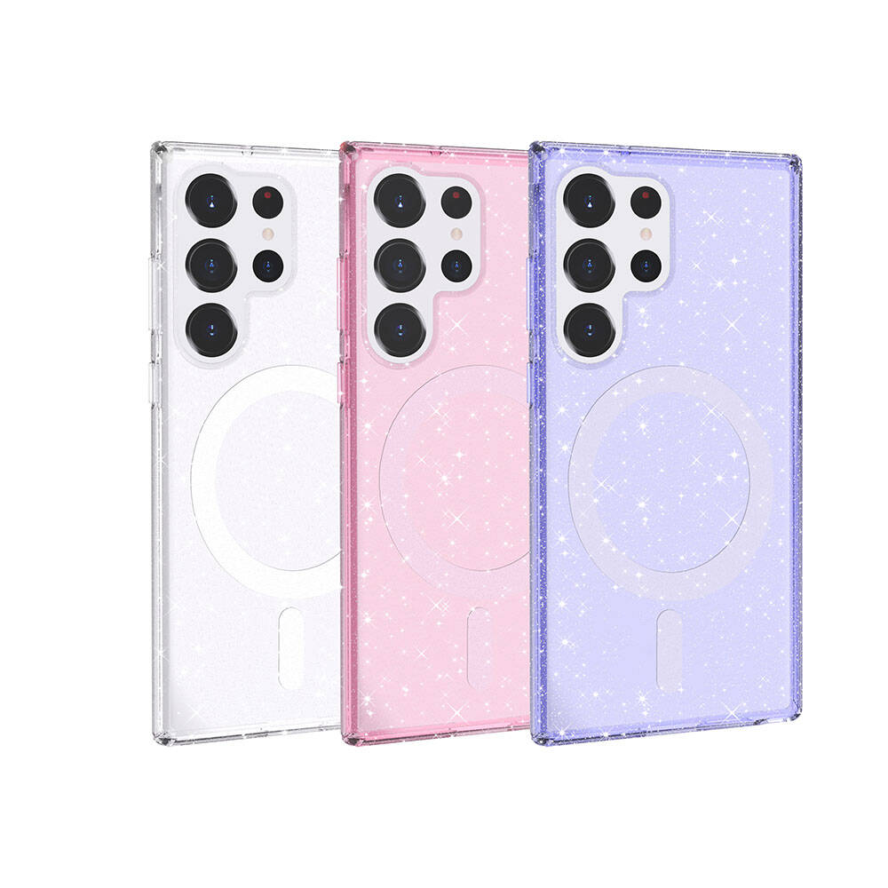 Galaxy S23 Ultra Kılıf M-safe Şarj Özellikli Parlayan Simli Saydam Renkli Zore Allstar Kapak