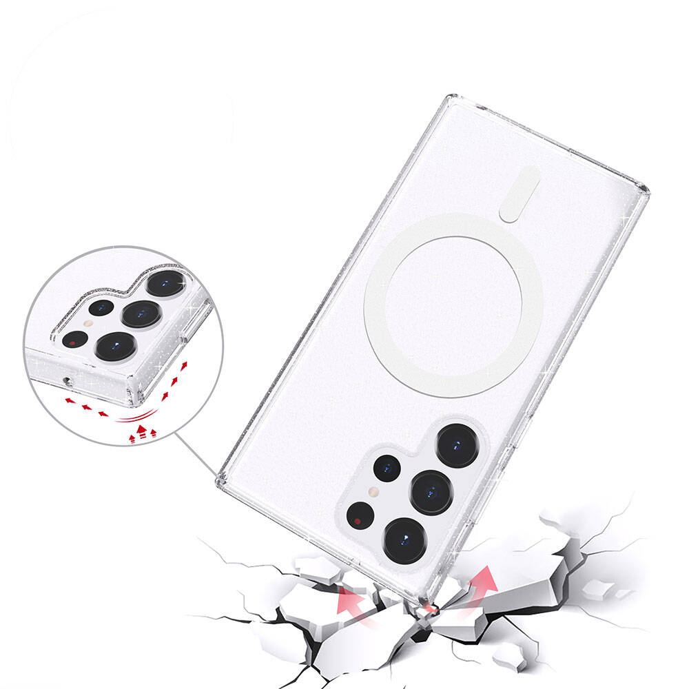 Galaxy S23 Ultra Kılıf M-safe Şarj Özellikli Parlayan Simli Saydam Renkli Zore Allstar Kapak