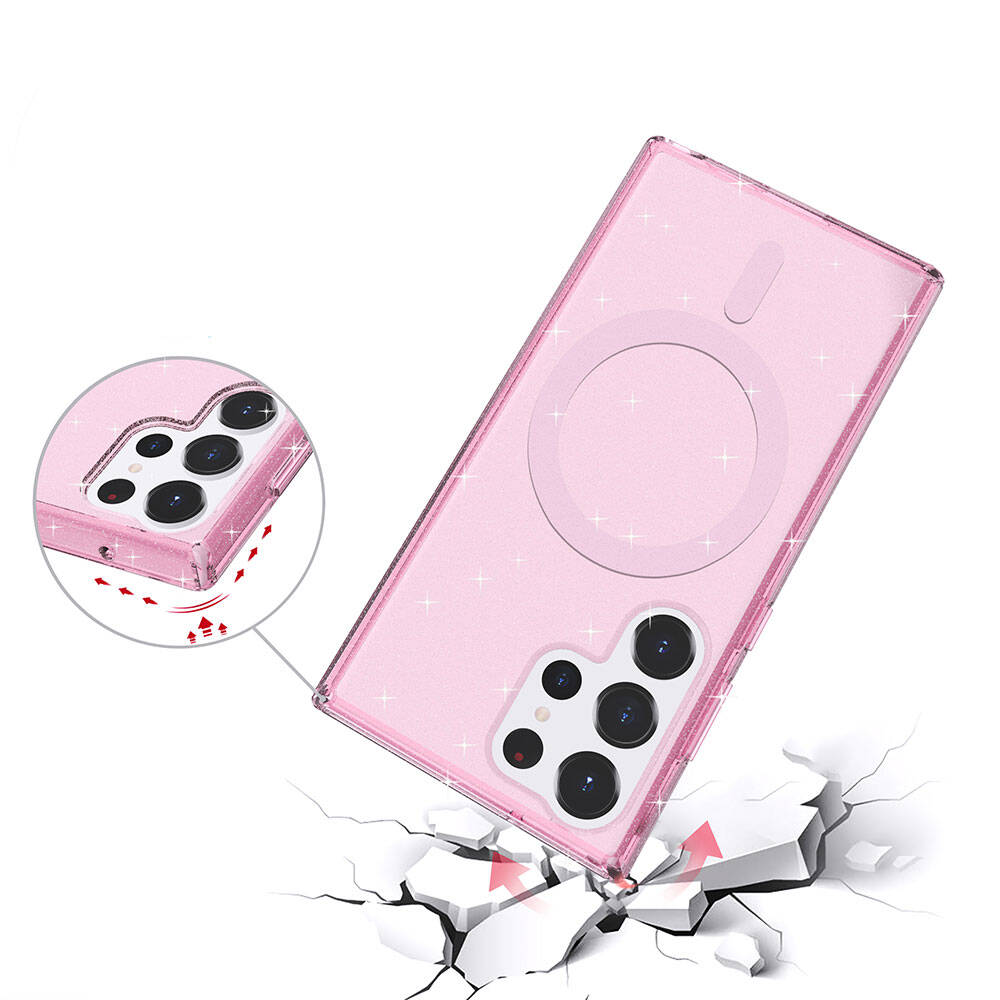 Galaxy S23 Ultra Kılıf M-safe Şarj Özellikli Parlayan Simli Saydam Renkli Zore Allstar Kapak