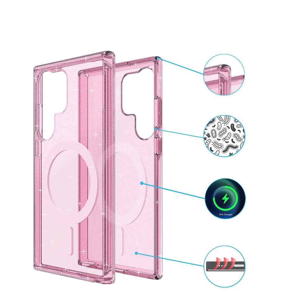 Galaxy S23 Ultra Kılıf M-safe Şarj Özellikli Parlayan Simli Saydam Renkli Zore Allstar Kapak