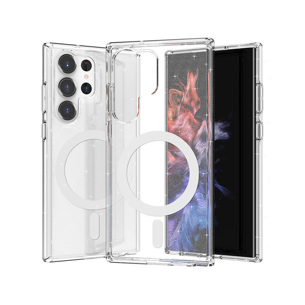 Galaxy S23 Ultra Kılıf M-safe Şarj Özellikli Parlayan Simli Saydam Renkli Zore Allstar Kapak