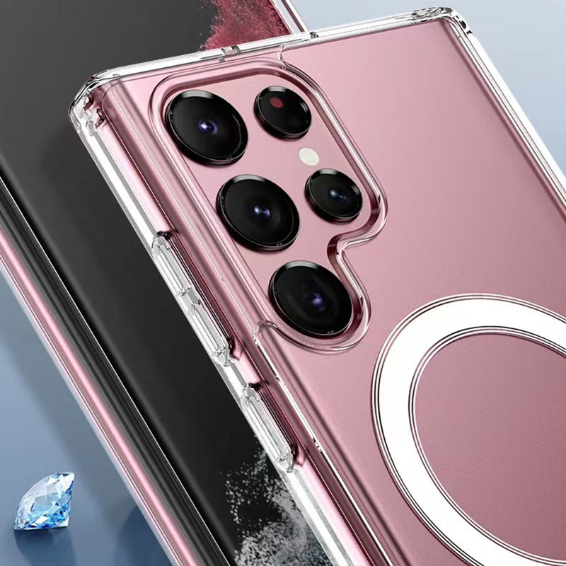 Galaxy S23 Ultra Kılıf Zore M-safe Şarj Özellikli Şeffaf Sert PC Zore Embos Kapak