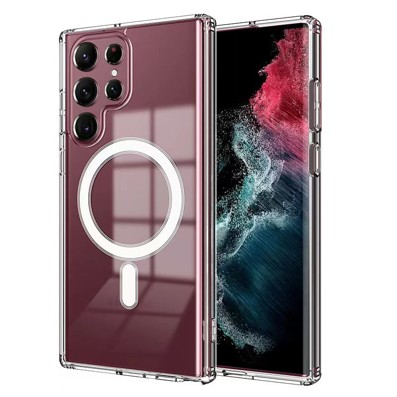 Galaxy S23 Ultra Kılıf Zore M-safe Şarj Özellikli Şeffaf Sert PC Zore Embos Kapak