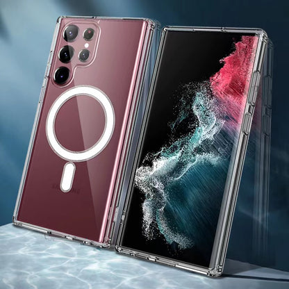 Galaxy S23 Ultra Kılıf Zore M-safe Şarj Özellikli Şeffaf Sert PC Zore Embos Kapak