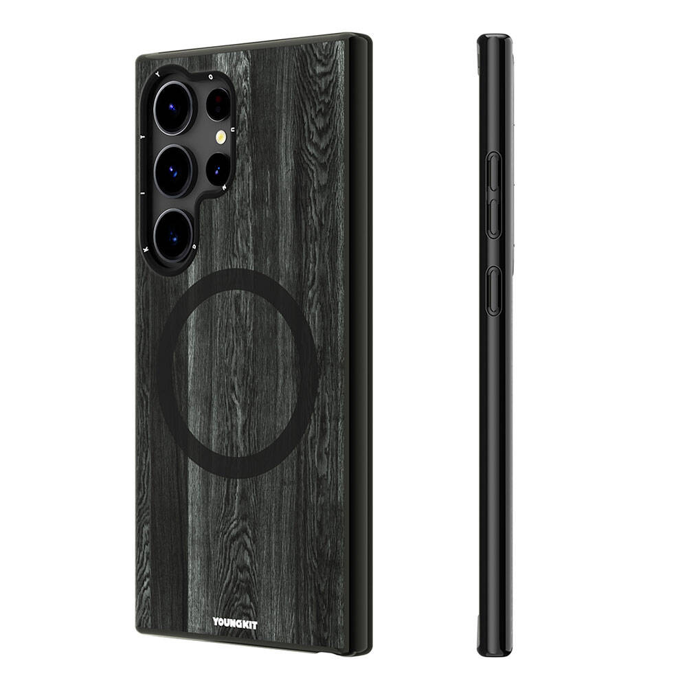 Galaxy S24 Ultra Kılıf M-safe Şarj Özellikli Sararmaya Dayanıklı Youngkit Wood Forest Serisi Kapak