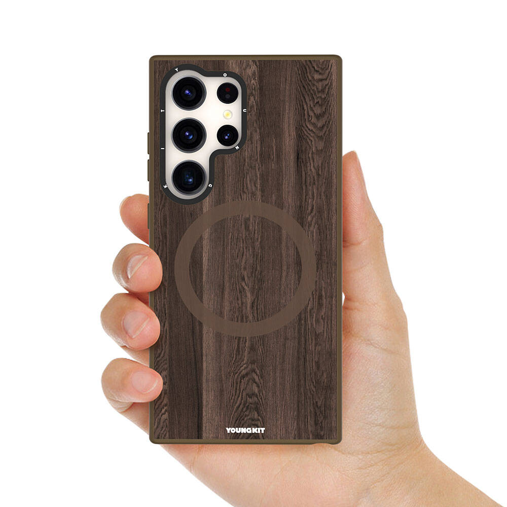 Galaxy S24 Ultra Kılıf M-safe Şarj Özellikli Sararmaya Dayanıklı Youngkit Wood Forest Serisi Kapak