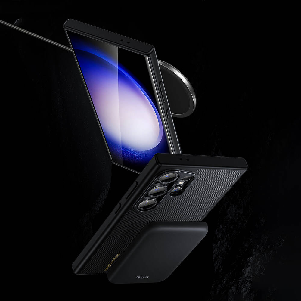 Galaxy S24 Plus Kılıf M-safe Şarj Özellikli Karbon Fiber Benks Montage Hybrid ArmorPro Kevlar Kapak