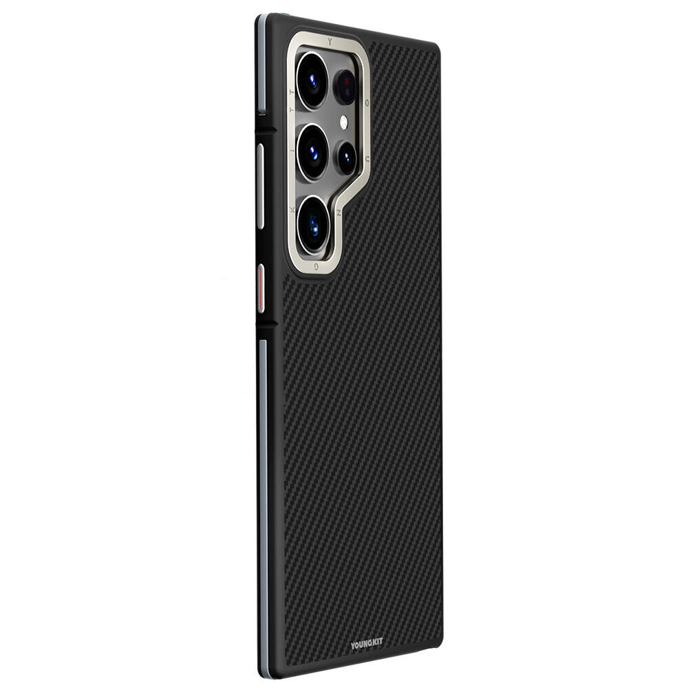 Galaxy S24 Ultra Kılıf M-safe Şarj Özellikli Aramid Fiber Tasarımlı Youngkit 600D Kevlar Serisi Kapak