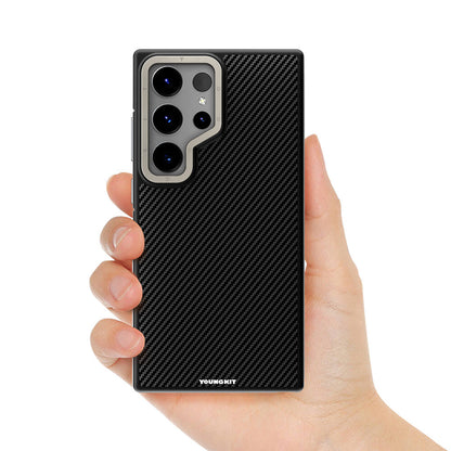 Galaxy S24 Ultra Kılıf M-safe Şarj Özellikli Aramid Fiber Tasarımlı Youngkit 600D Kevlar Serisi Kapak