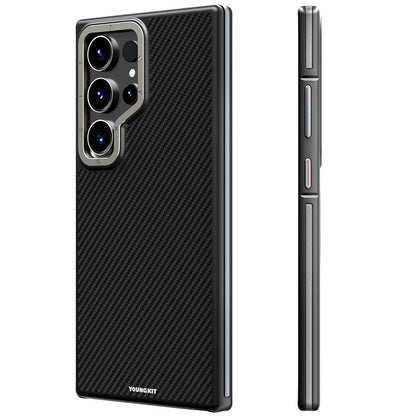 Galaxy S24 Ultra Kılıf M-safe Şarj Özellikli Aramid Fiber Tasarımlı Youngkit 600D Kevlar Serisi Kapak