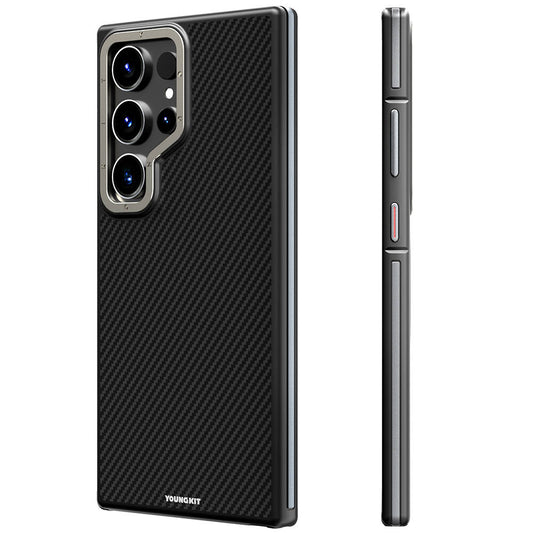 Galaxy S24 Ultra Kılıf M-safe Şarj Özellikli Aramid Fiber Tasarımlı Youngkit 600D Kevlar Serisi Kapak