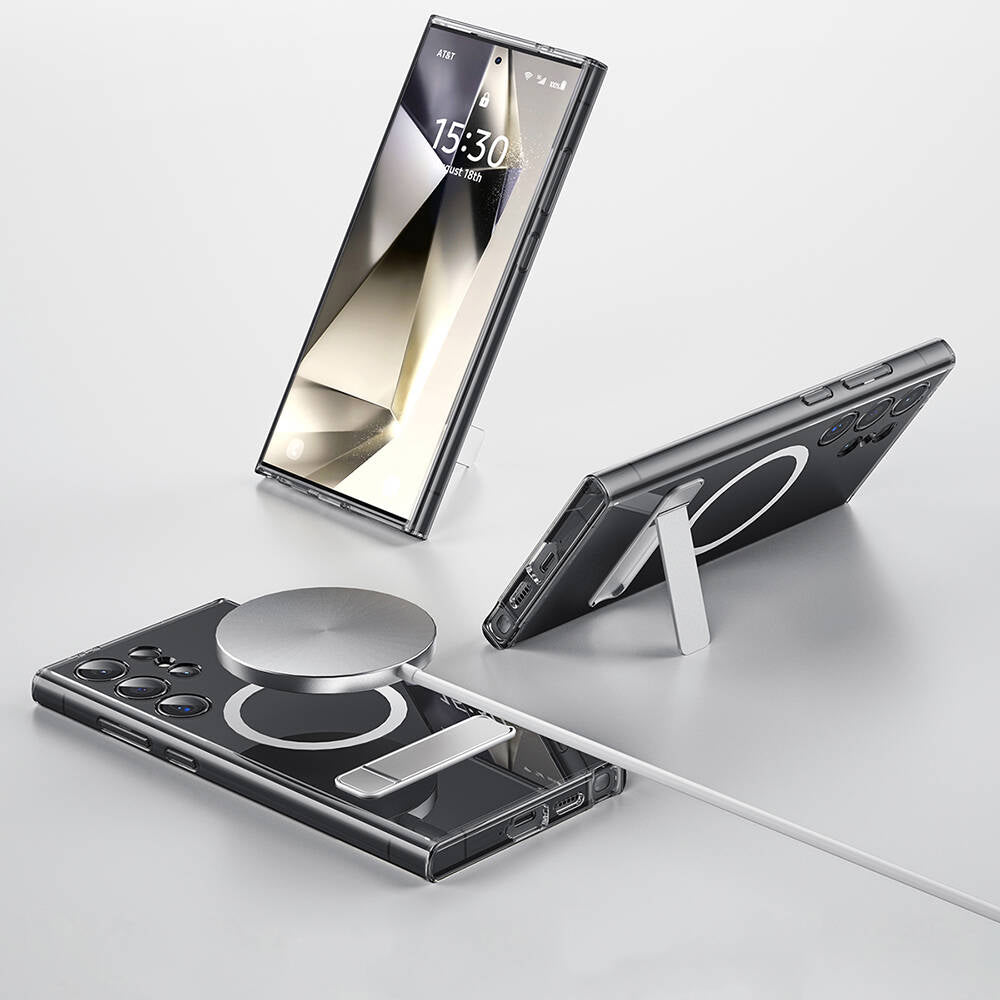 Galaxy S24 Ultra Kılıf M-safe Şarj Özellikli Kamera Korumalı Standlı Wiwu KCC-025 Aurora Serisi Kapak