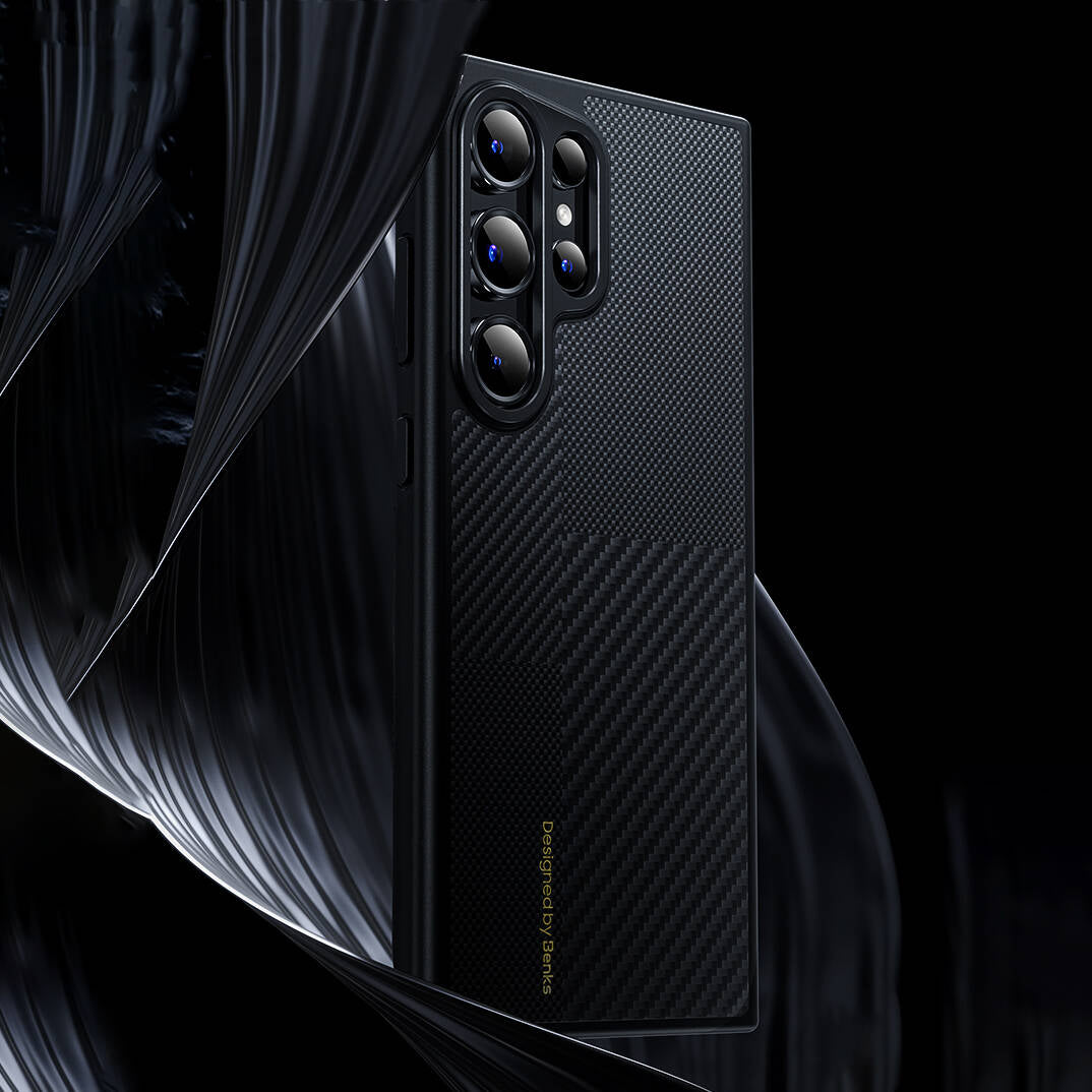 Galaxy S24 Ultra Kılıf M-safe Şarj Özellikli Karbon Fiber Benks Montage Hybrid ArmorPro Kevlar Kapak