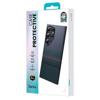 Galaxy S24 Ultra Kılıf M-safe Şarj Özellikli Karbon Fiber Tasarımlı Benks Aurora ArmorAir Kevlar Kapak