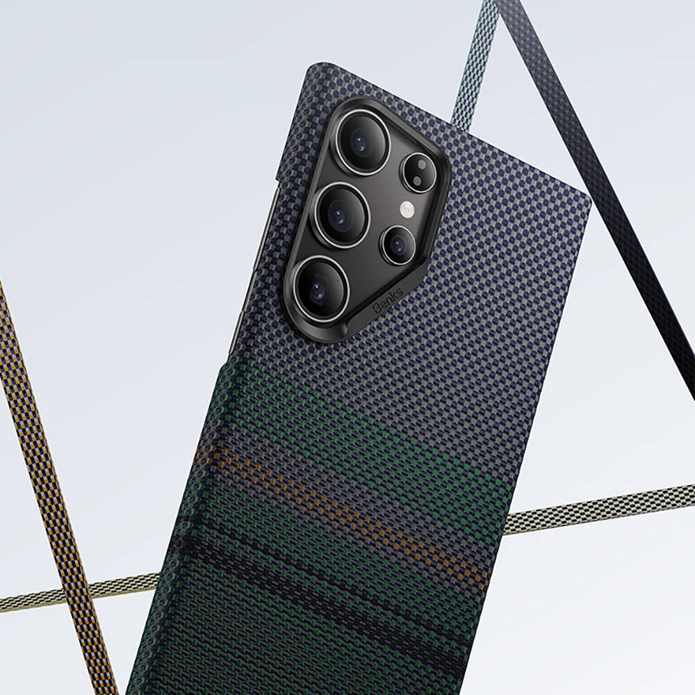 Galaxy S24 Ultra Kılıf M-safe Şarj Özellikli Karbon Fiber Tasarımlı Benks Aurora ArmorAir Kevlar Kapak