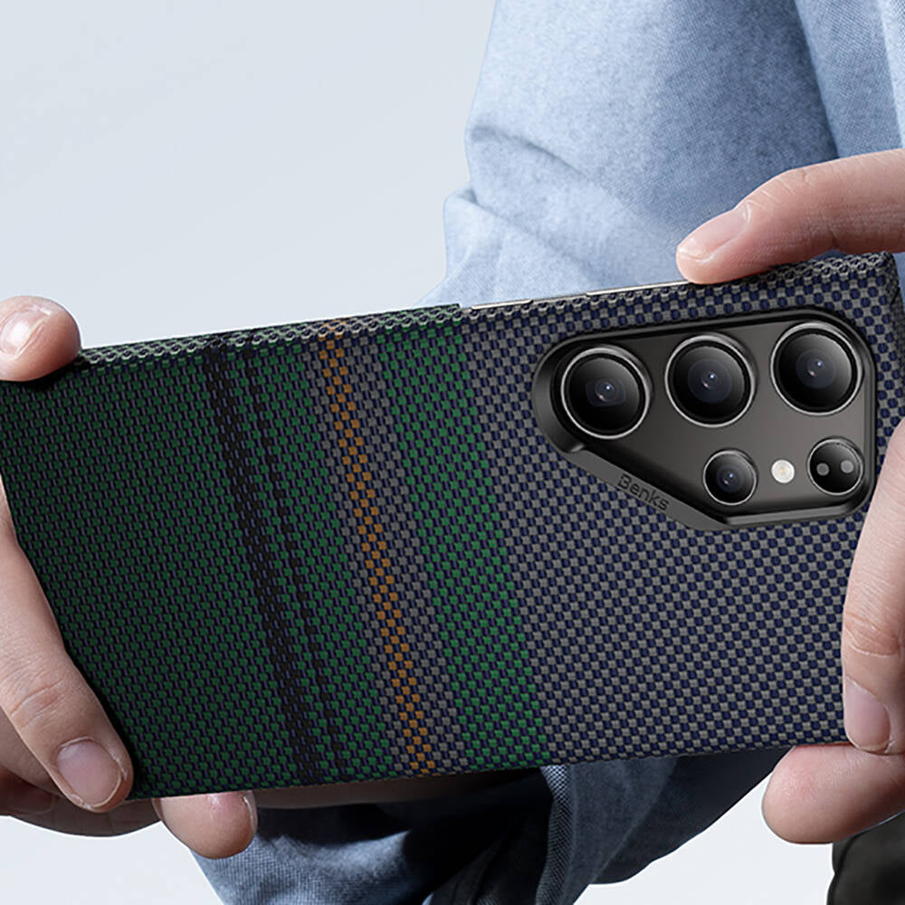 Galaxy S24 Ultra Kılıf M-safe Şarj Özellikli Karbon Fiber Tasarımlı Benks Aurora ArmorAir Kevlar Kapak