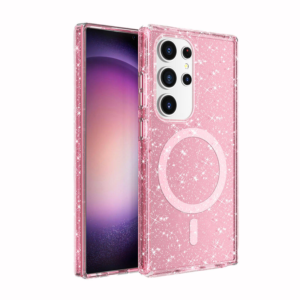 Galaxy S24 Ultra Kılıf M-safe Şarj Özellikli Parlayan Simli Saydam Renkli Zore Allstar Kapak