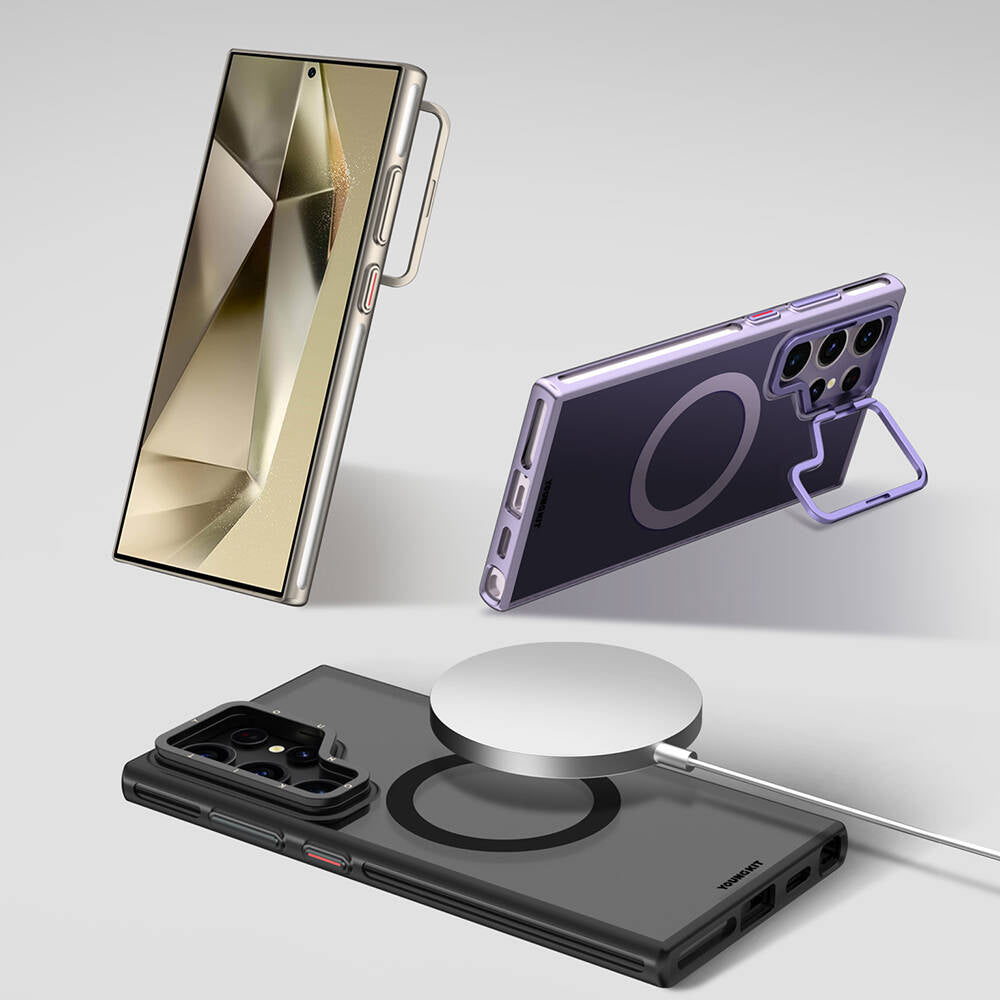 Galaxy S24 Ultra Kılıf M-safe Şarj Özellikli Sararma Önleyici Youngkit Crystal Grid Kapak