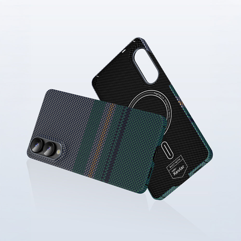 Galaxy S25 Edge Kılıf M-safe Şarj Özellikli Karbon Fiber Tasarımlı Benks Aurora ArmorAir Kevlar Kapak