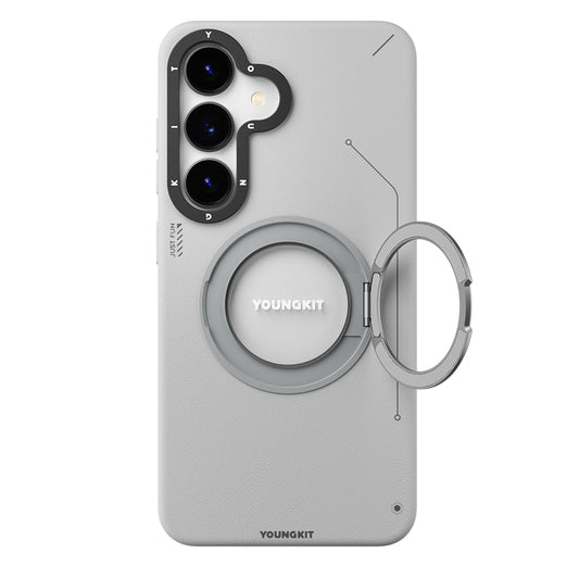 Galaxy S25 Kılıf M-safe Şarj Özellikli 360° Standlı Basit Mat Deri Desenli Youngkit Tech Leather Serisi Kapak