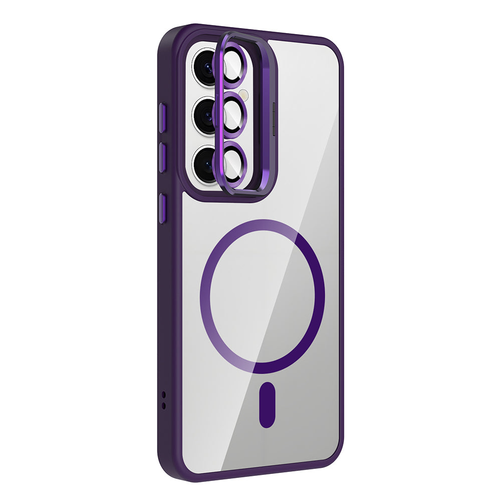 Galaxy S25 Kılıf Standlı ve Kamera Lens Hediyeli M-Safe Şarj Özellikli Zore Etro Kapak