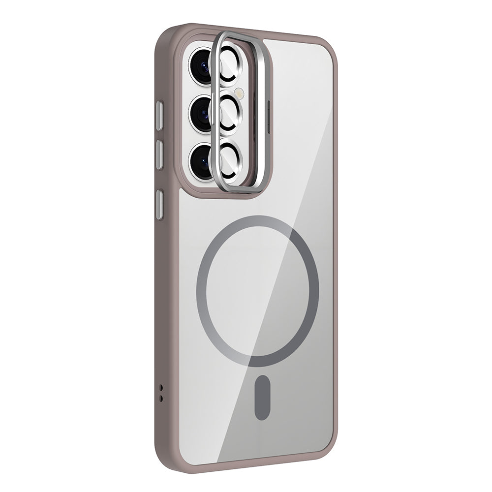 Galaxy S25 Kılıf Standlı ve Kamera Lens Hediyeli M-Safe Şarj Özellikli Zore Etro Kapak