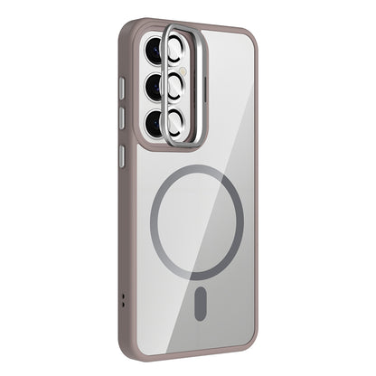 Galaxy S25 Kılıf Standlı ve Kamera Lens Hediyeli M-Safe Şarj Özellikli Zore Etro Kapak