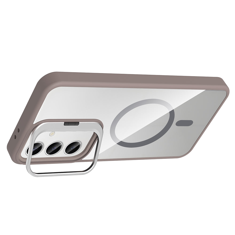 Galaxy S25 Kılıf Standlı ve Kamera Lens Hediyeli M-Safe Şarj Özellikli Zore Etro Kapak