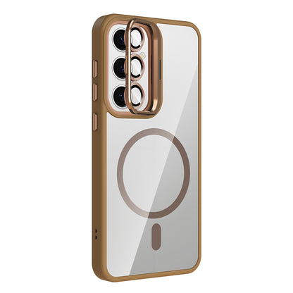 Galaxy S25 Kılıf Standlı ve Kamera Lens Hediyeli M-Safe Şarj Özellikli Zore Etro Kapak