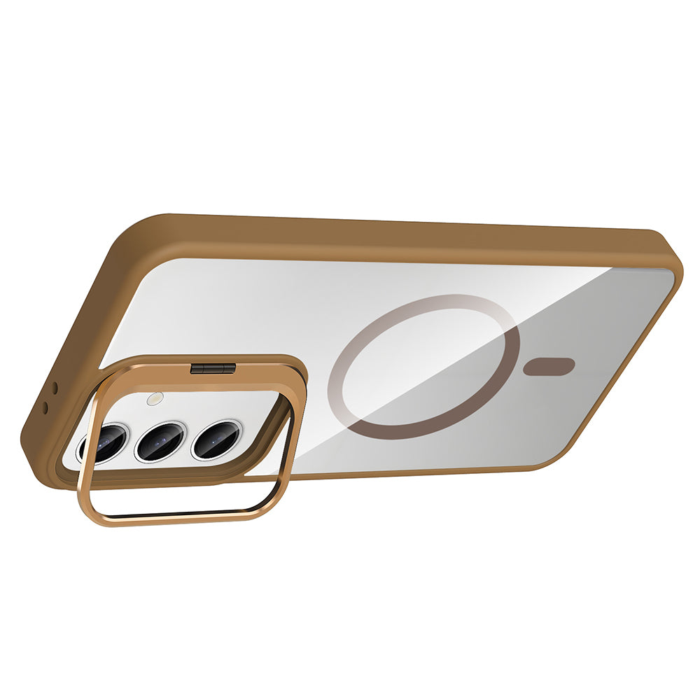 Galaxy S25 Kılıf Standlı ve Kamera Lens Hediyeli M-Safe Şarj Özellikli Zore Etro Kapak