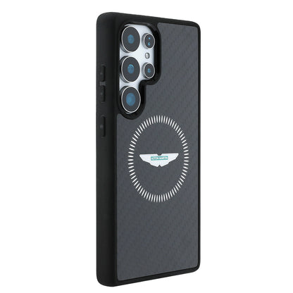 Galaxy S25 Ultra Kılıf Aston Martin Orjinal Lisanslı M-safe Şarj Özellikli Radyal Halka ve Karbon Fiber Tasarımlı Kapak