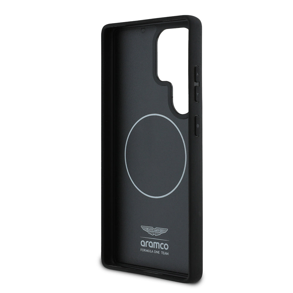 Galaxy S25 Ultra Kılıf Aston Martin Orjinal Lisanslı M-safe Şarj Özellikli Radyal Halka ve Karbon Fiber Tasarımlı Kapak