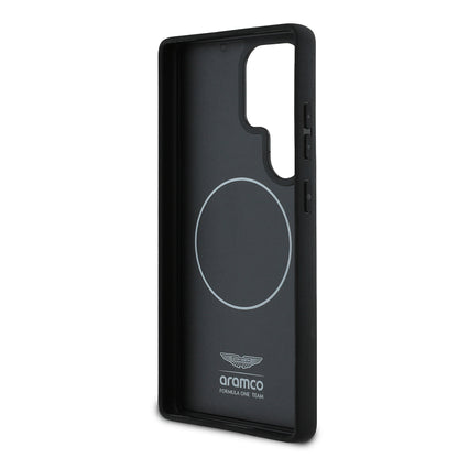 Galaxy S25 Ultra Kılıf Aston Martin Orjinal Lisanslı M-safe Şarj Özellikli Radyal Halka ve Karbon Fiber Tasarımlı Kapak