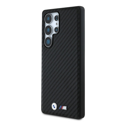 Galaxy S25 Ultra Kılıf BMW Orjinal Lisanslı M-safe Şarj Özellikli Karbon Fiber Tasarımlı ve Metal Logolu PU Deri Kapak