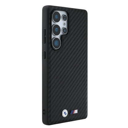 Galaxy S25 Ultra Kılıf BMW Orjinal Lisanslı M-safe Şarj Özellikli Karbon Fiber Tasarımlı ve Metal Logolu PU Deri Kapak