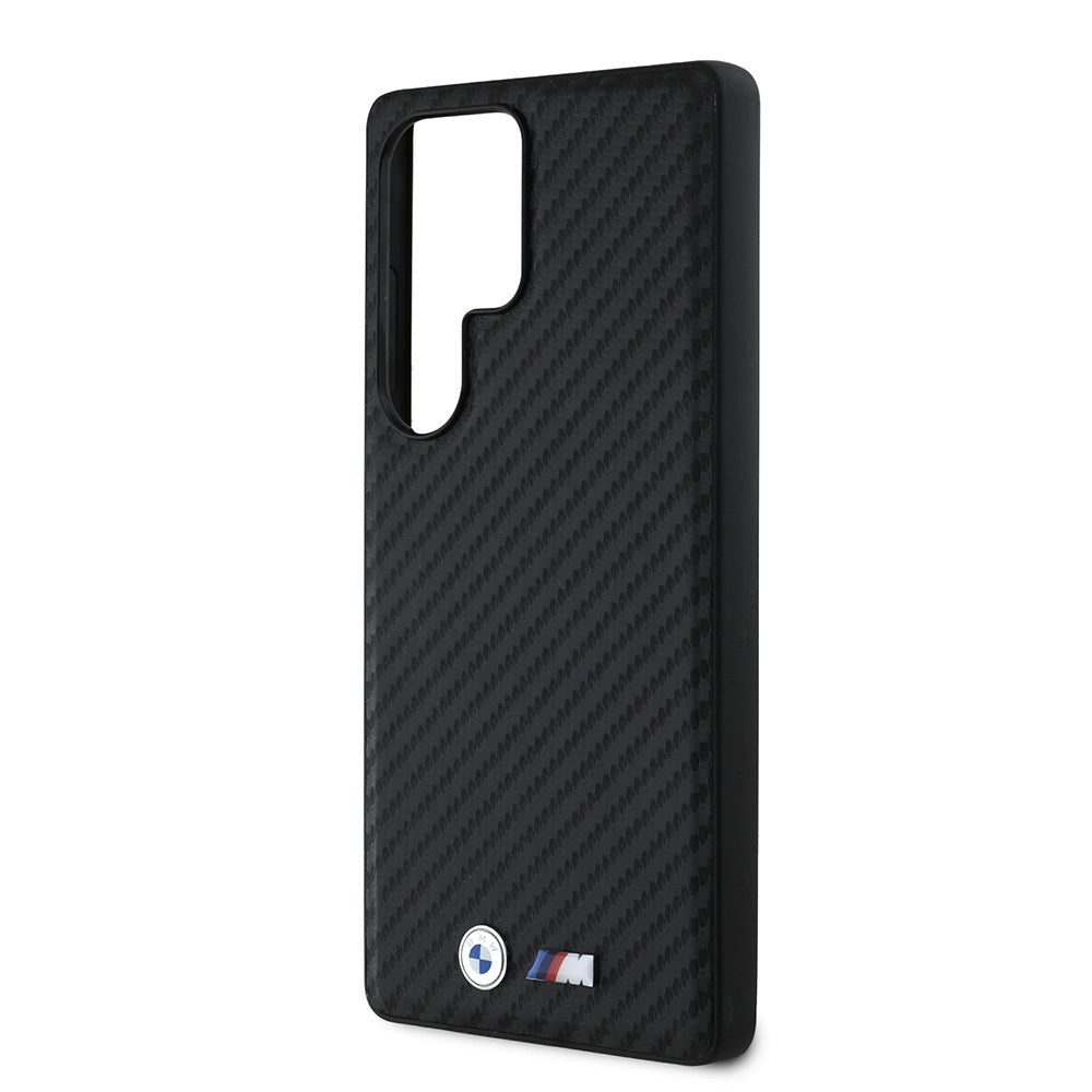 Galaxy S25 Ultra Kılıf BMW Orjinal Lisanslı M-safe Şarj Özellikli Karbon Fiber Tasarımlı ve Metal Logolu PU Deri Kapak