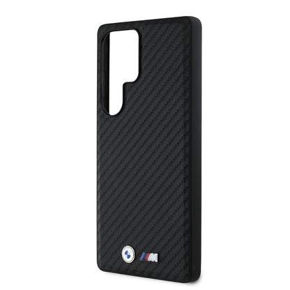 Galaxy S25 Ultra Kılıf BMW Orjinal Lisanslı M-safe Şarj Özellikli Karbon Fiber Tasarımlı ve Metal Logolu PU Deri Kapak