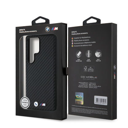 Galaxy S25 Ultra Kılıf BMW Orjinal Lisanslı M-safe Şarj Özellikli Karbon Fiber Tasarımlı ve Metal Logolu PU Deri Kapak
