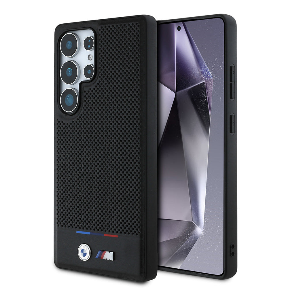 Galaxy S25 Ultra Kılıf BMW Orjinal Lisanslı M-safe Şarj Özellikli M Logolu Bottom Üç Çizgili Delikli PU Deri Kapak