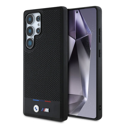 Galaxy S25 Ultra Kılıf BMW Orjinal Lisanslı M-safe Şarj Özellikli M Logolu Bottom Üç Çizgili Delikli PU Deri Kapak