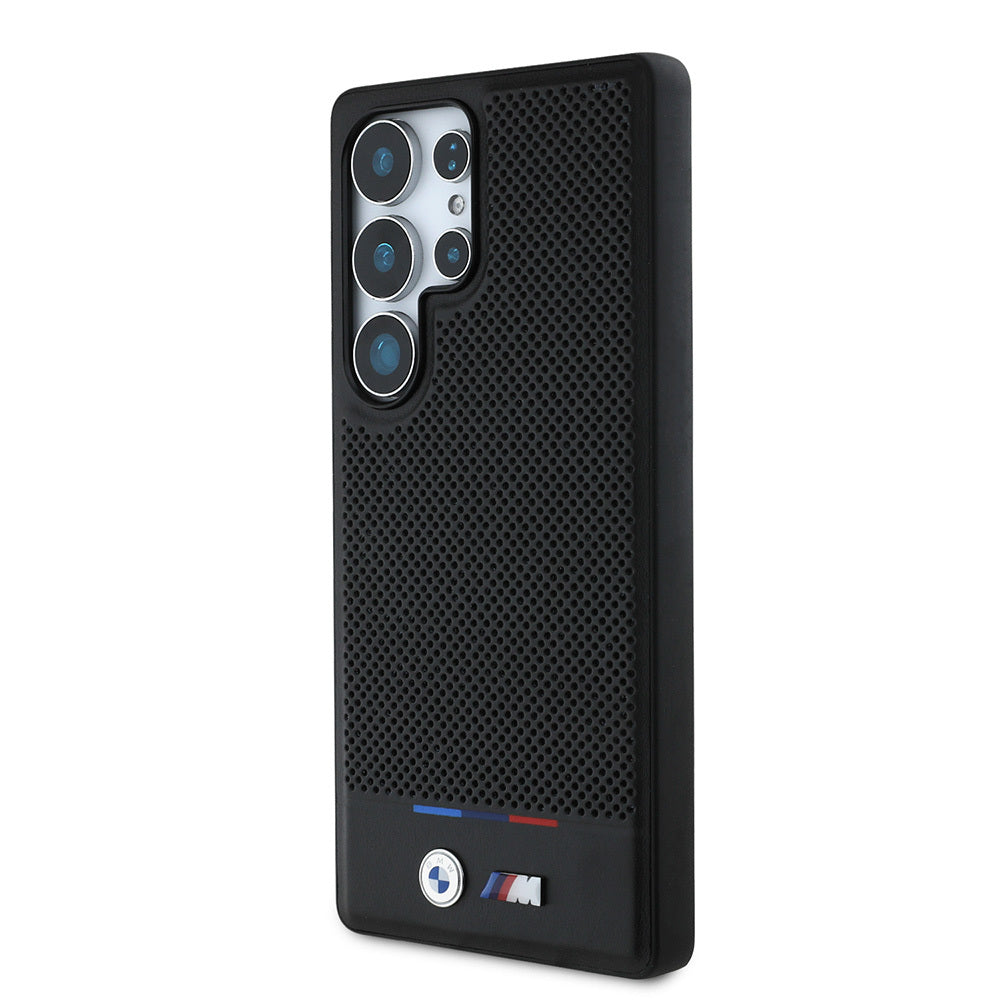 Galaxy S25 Ultra Kılıf BMW Orjinal Lisanslı M-safe Şarj Özellikli M Logolu Bottom Üç Çizgili Delikli PU Deri Kapak