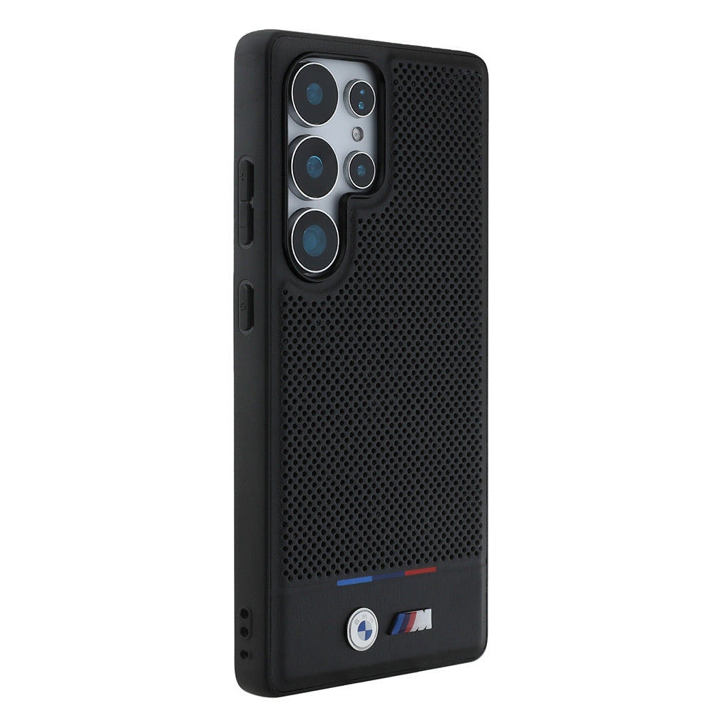 Galaxy S25 Ultra Kılıf BMW Orjinal Lisanslı M-safe Şarj Özellikli M Logolu Bottom Üç Çizgili Delikli PU Deri Kapak