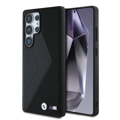 Galaxy S25 Ultra Kılıf BMW Orjinal Lisanslı M-safe Şarj Özellikli M Logolu Oversize Çizgili PU Deri Kapak