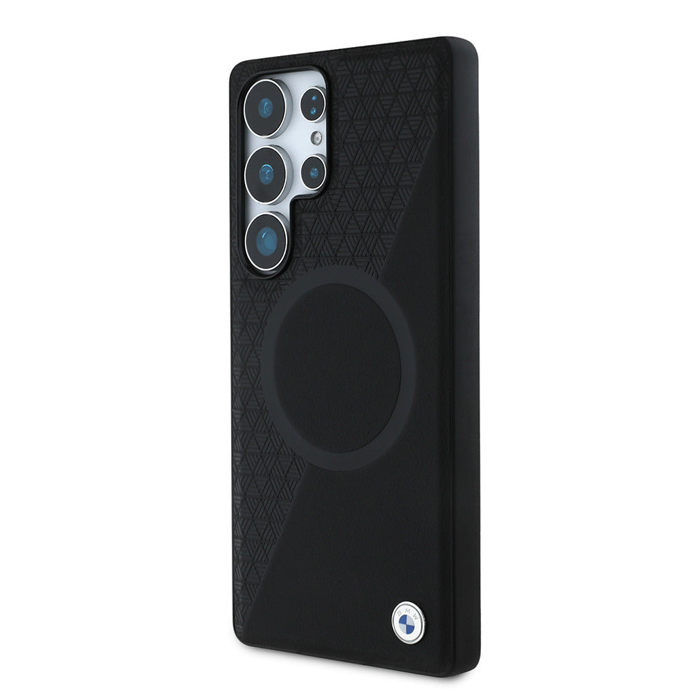 Galaxy S25 Ultra Kılıf BMW Orjinal Lisanslı M-safe Şarj Özellikli Metal Logolu Yarım Dokulu Circle Deri Kapak