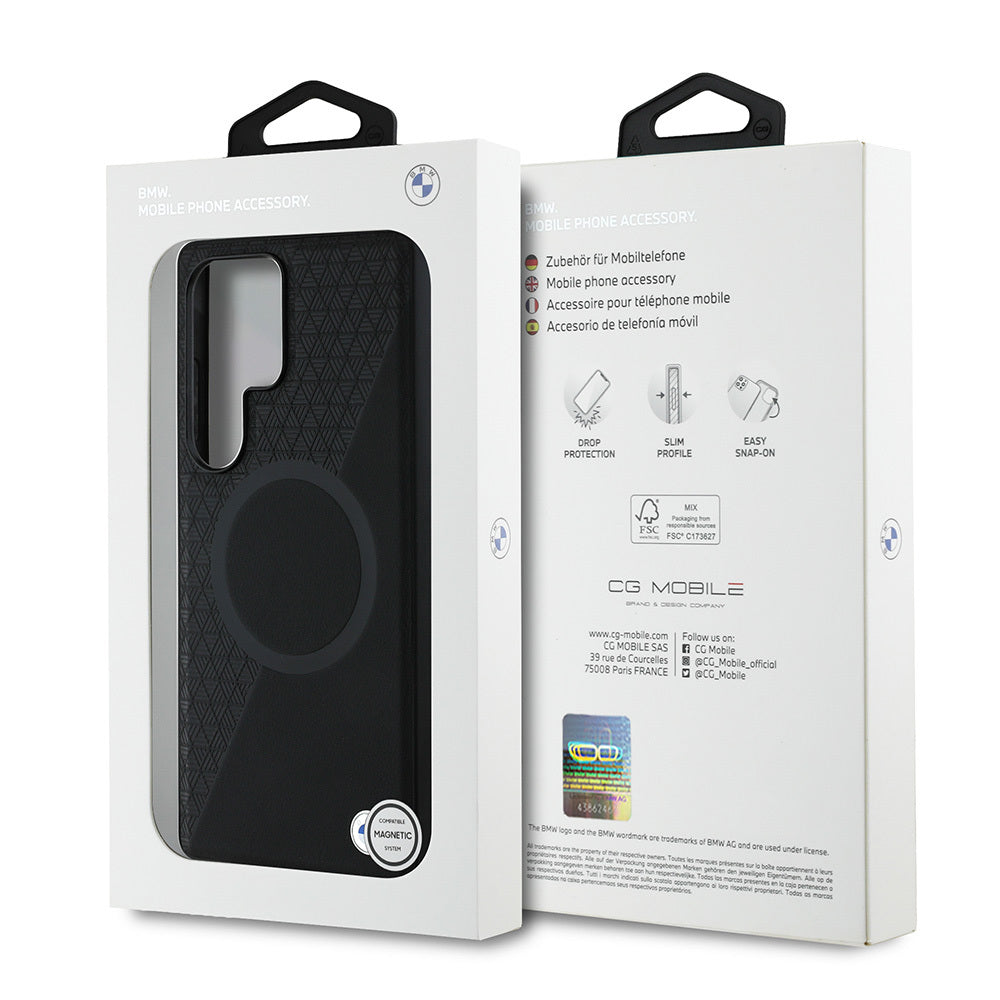 Galaxy S25 Ultra Kılıf BMW Orjinal Lisanslı M-safe Şarj Özellikli Metal Logolu Yarım Dokulu Circle Deri Kapak